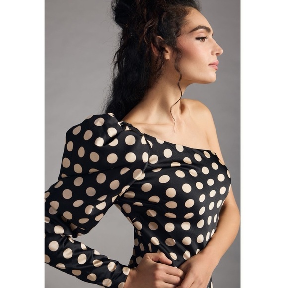 ANTHROPOLOGIE Mac Duggal One Shoulder Polka Dot Sheath Gown Maxi Dress 10 NWT - Picture 9 of 17